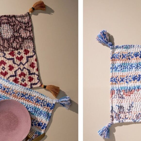 NWOT RARE Anthropologie Upcycled Heritage Placemats-Set of 2-1Blue & 1 Red - Picture 7 of 16